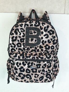 Justice - Leopard Sequin Backpack With B Initial